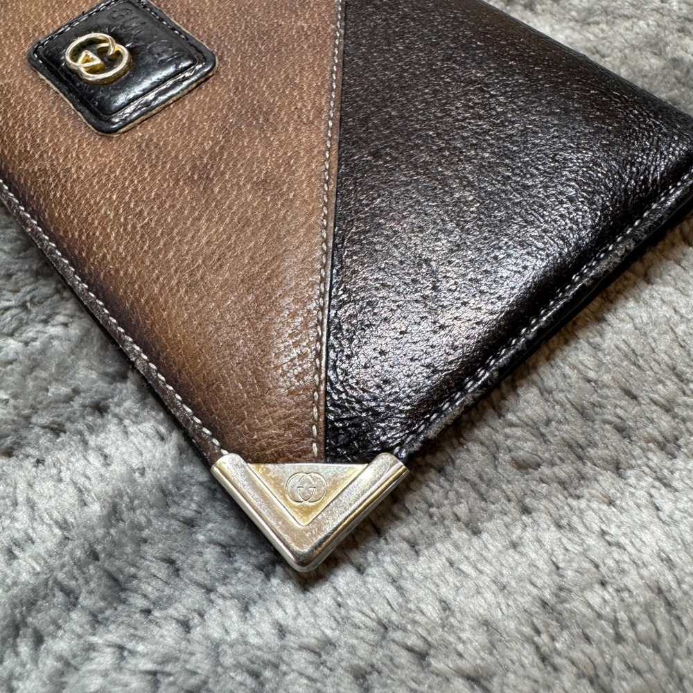 Vintage Gucci Accessory Collection Leather Long Wallet Brown Black Bifold - Picture 14 of 15